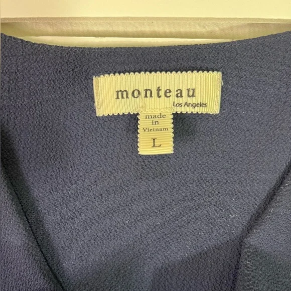 Monteau Los Angeles Women’s Blue V-Neck Long Sleeve Knee Length Dress Size Large - Picture 9 of 10